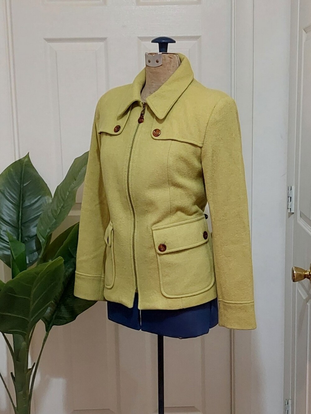 Vintage Lime Green Wool-Blend Pea Coat Size Medium